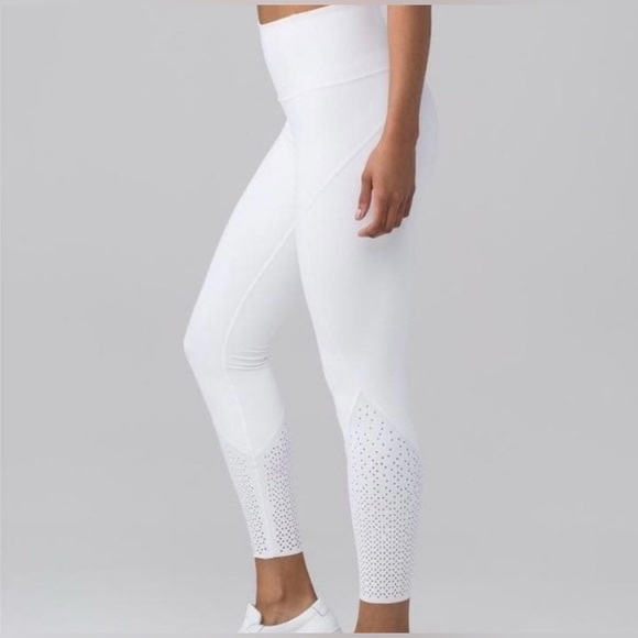 LULULEMON White High-Waisted Anew Tight Leggings with Perforated Detail n legs - Picture 2 of 11